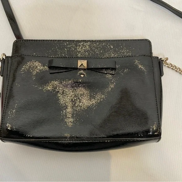 Kate Spade Hancock Park Angelina Crossbody Bag Black Shiny Leather - Picture 3 of 16